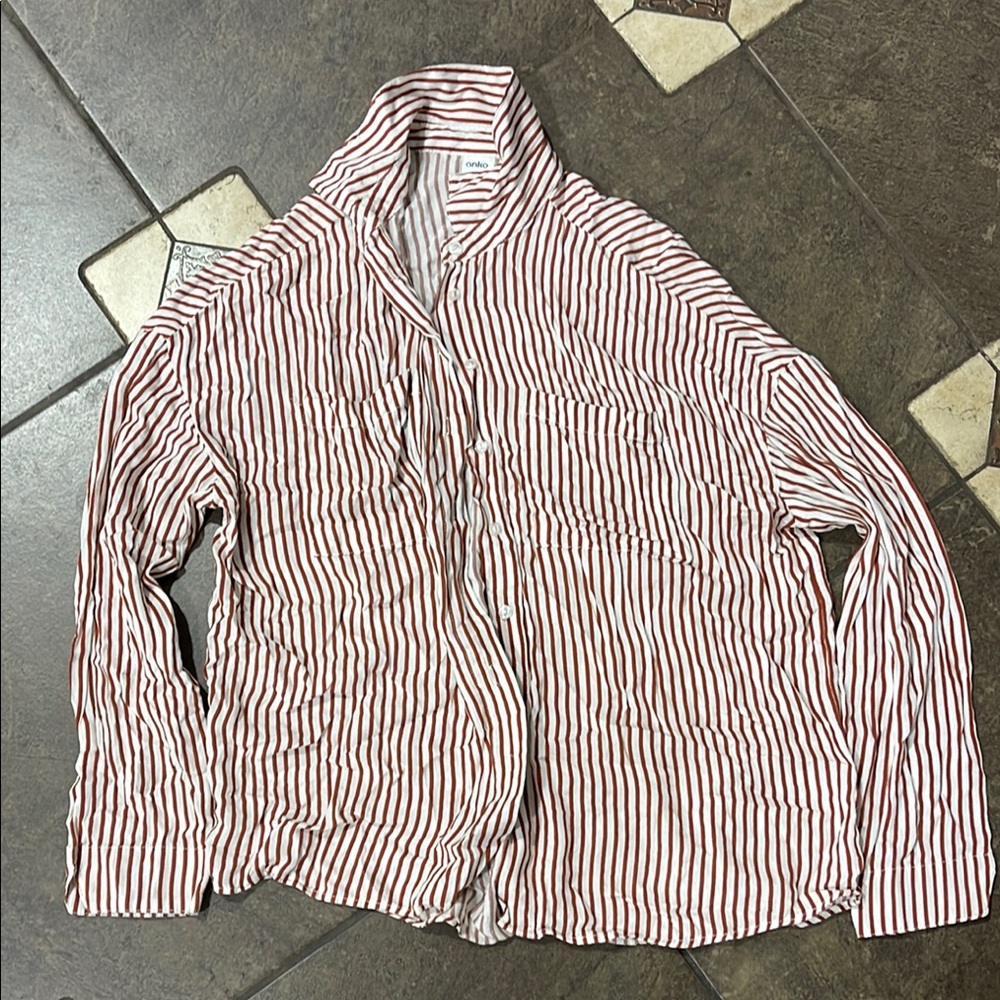 3/$15 Casual Red and White Striped Button Down Shirt